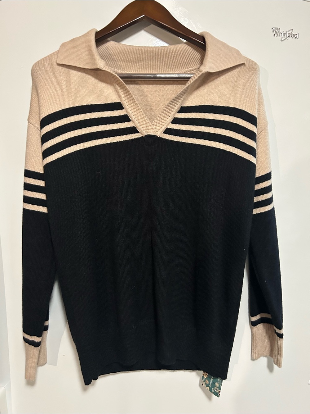 CicBird Cream and Black Striped Sweater Sz L